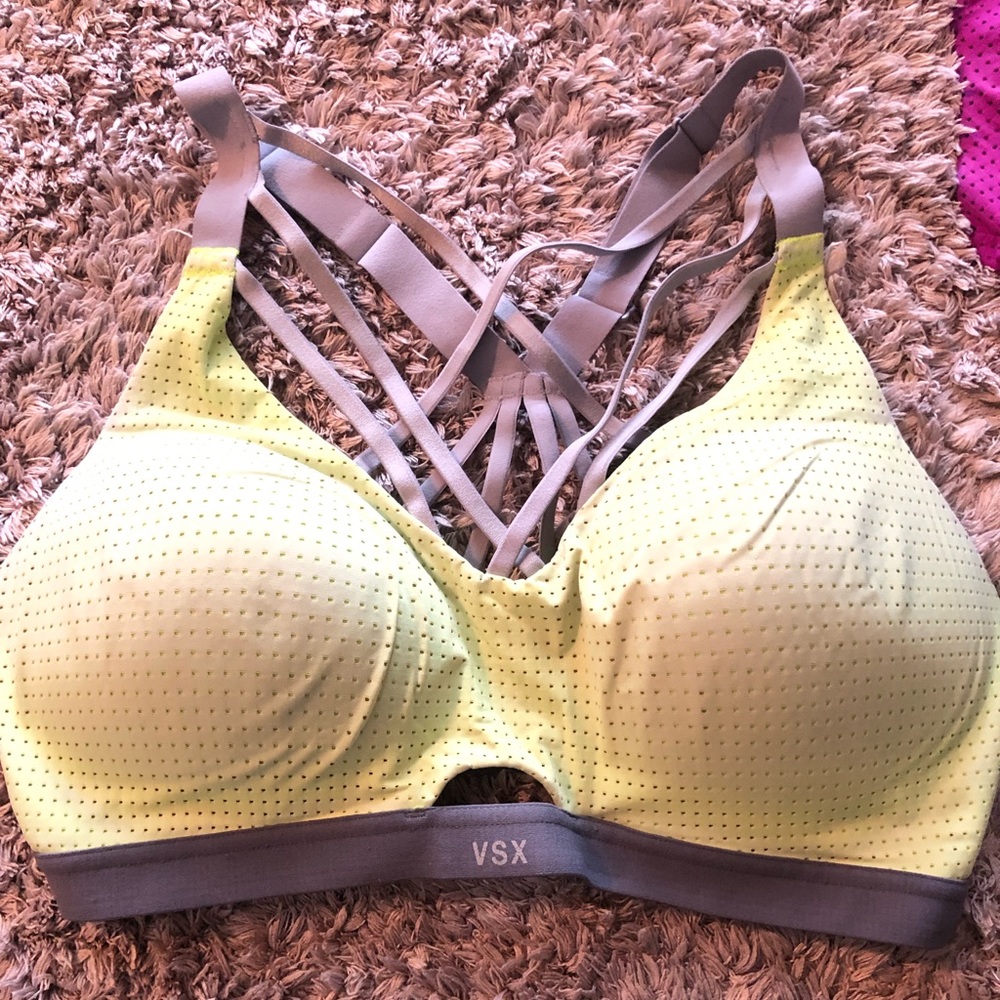 Victorias Secret VSX Strappy Sports Bra - Lime Green Sz 36D